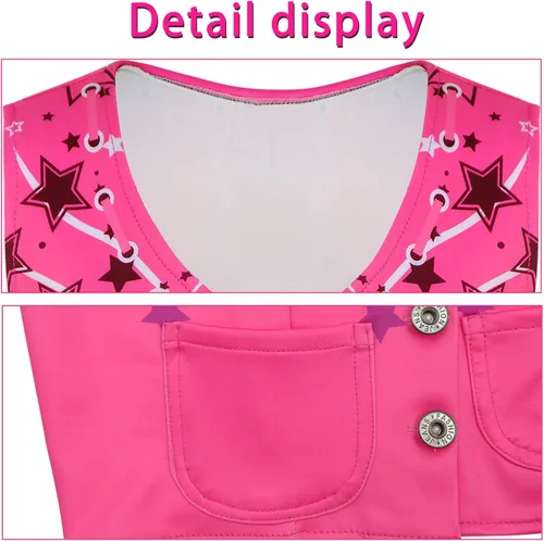 Vista 2 de Girls Cowgirl Costume 70s 80s Disco Western Cowgirl Outfits Set Halloween Cosplay Party Costume with Hair Band