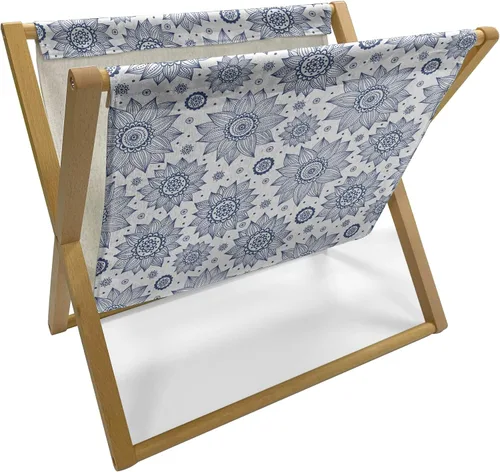 Vista 6 de Ambesonne Soporte para revistas y libros de damasco, diseño tradicional italiano europeo de desplazamiento repetido, en tono amarillo dorado