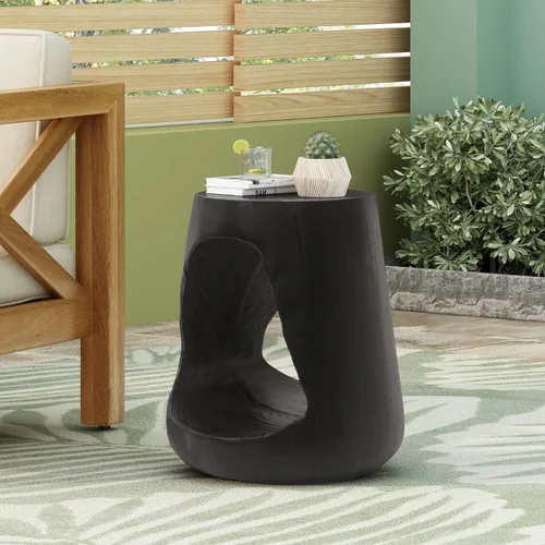 Vista 3 de WILLIAMSPACE Mesa auxiliar hueca para sala de estar, estilo retro moderno de granja, textura similar a la madera, material de óxido de magnesio