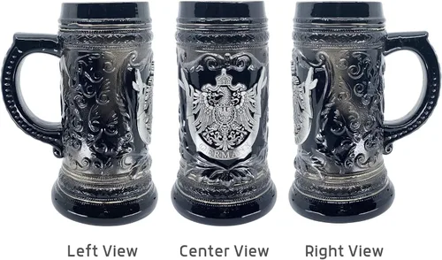 Vista 4 de Essence of Europe Gifts OktoberfestHaus - Vaso de cerveza de cerámica con emblema de metal Bier Krug de 0,6 litros (águila) alemán (águila)