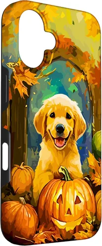 Vista 3 de Cute Golden Retriever Fall Pumpkin Autumn Leaves Halloween Case for iPhone 16
