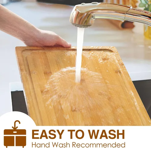 Vista 6 de Tabla de cortar extragrande, tablas de cortar de bambú de 16 pulgadas para cocina con ranura para jugo y asas, tabla de cortar de cocina para tabla