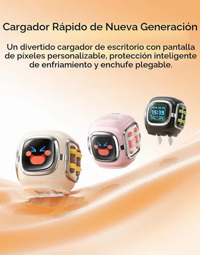 Vista 6 de Divoom Dipow - Nuevo bloque de cargador USB C de 35 W, cargador rápido GaN con pantalla de píxeles, bonito adaptador de corriente compacto plegable