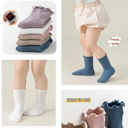 Vista 5 de Calcetines largos de algodón sólido hasta la rodilla para niñas recién nacidas y niñas pequeñas