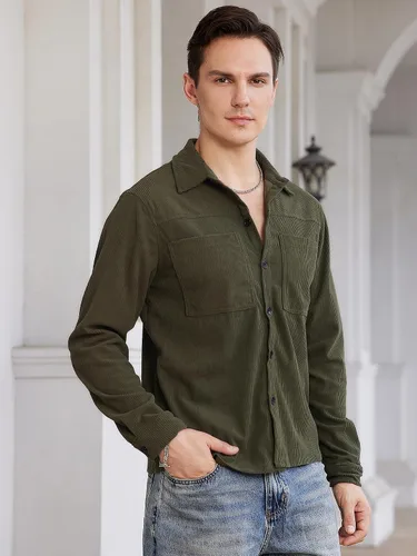 Vista 5 de WDIRARA Camisa de pana con botones y manga larga para hombre