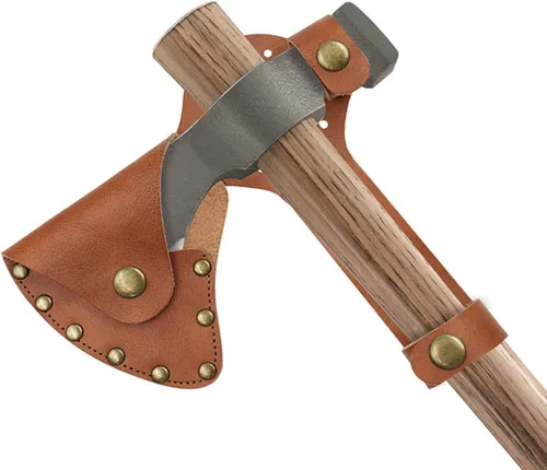Vista 9 de Funda de cuero para hacha, funda duradera para cabeza de hacha con múltiples broches para un transporte seguro del hacha, cubierta de cuero rústico