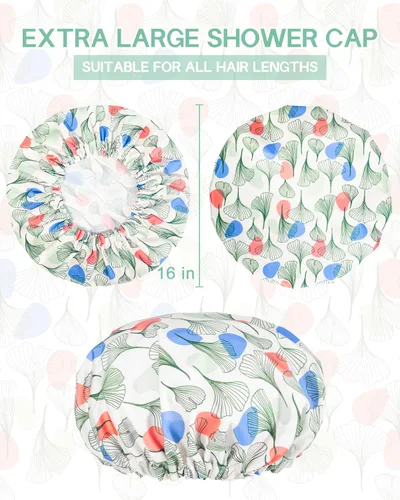 Vista 8 de Aquior Gorro de ducha grande reutilizable impermeable para mujeres, gorro de ducha para cabello largo y grueso, para todas las longitudes de Verde