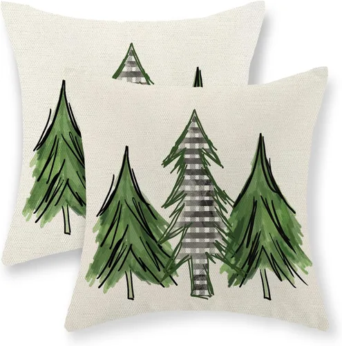 Vista 13 de Juego de 2 fundas de almohada navideñas de 16 x 16 pulgadas, fundas de almohada de lino color rojo con diseño de alces y ciervos de invierno