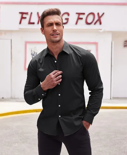 Vista 2 de COOFANDY Men's Muscle Fit Dress Shirt Wrinkle Free Long Sleeve Button Down Shirt