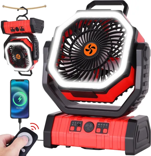 Vista 10 de Ventilador de emergencia de 20000 mAh y luz LED, ventilador recargable con batería para corte de energía, descongelación de automóviles, uso