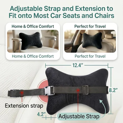 Vista 2 de Aeris, almohada de cuello para viajes con tira ajustable y bolsa portable, cojín de viaje con espuma viscoelástica, con funda de velur