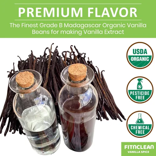 Vista 5 de Extracto de Granos de Vainilla Orgánica de Madagascar de 1 onza Grado Exclusivo B por FITNCLEAN VANILLA 4"-6" Por Peso - 1 Onza (1/16 Lb) Vainas