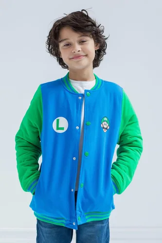 Vista 2 de SUPER MARIO Nintendo Mario Luigi Varsity Bomber - Chaqueta para niños pequeños a grandes