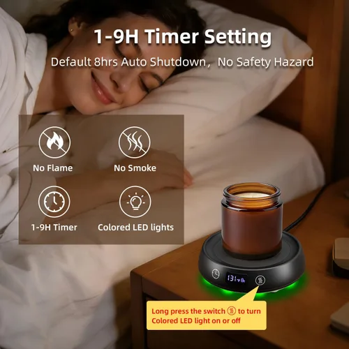 Vista 5 de Calentador de taza de café con bonito juego de tazas de gato, calentador eléctrico de 8 horas de apagado automático para escritorio, oficina, hogar