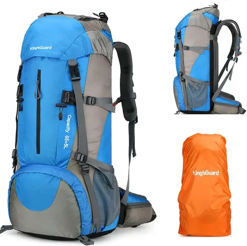 Vista 12 de King'sGuard Mochila de senderismo de 70L con cubierta de lluvia, mochila de viaje impermeable ligera para acampar, mochila grande Azul (deepblue)