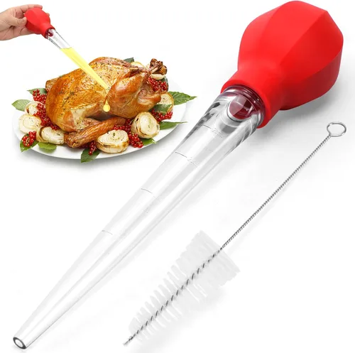 Vista 8 de SCHVUBENR Baster de Pavo Grande con Cepillo de Limpieza - Herramienta de Baster Premium para Cocinar - Fácil de Usar y Limpiar - Potente Baster