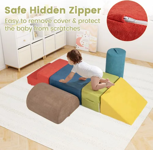 Vista 5 de INFANS Juguetes de escalada para niños pequeños, juego de 6 piezas de bloques de espuma suave para trepar y gatear con estructura de actividad