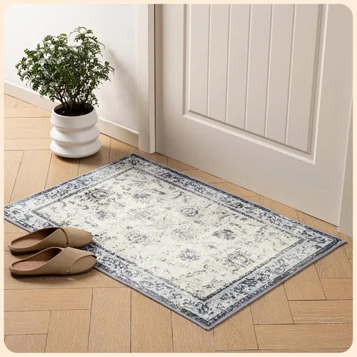 Vista 21 de Istana Alfombra larga antideslizante de 2.5 x 8 para el hogar, para pasillo y cocina, lavable, sedosa y suave al tacto, elegante, color azul y marfil