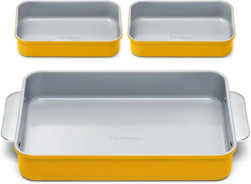 Vista 24 de Caraway Molde rectangular pequeño antiadherente de 9" x 6.5", no tóxico, sin PTFE ni PFOA, núcleo de acero aluminizado, bandeja para hornear