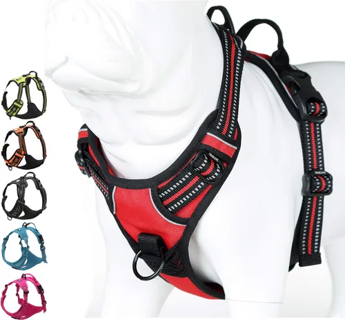 Vista 9 de JUXZH Truelove Arnés para perro sin tirones con mango de fácil control y 2 accesorios para correa, chaleco reflectante ajustable para mascotas