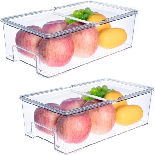 Vista 4 de SANNO Organizador de refrigerador de verduras, contenedores de alimentos con tapas, contenedores para refrigerador, alimentos, frutas, verduras