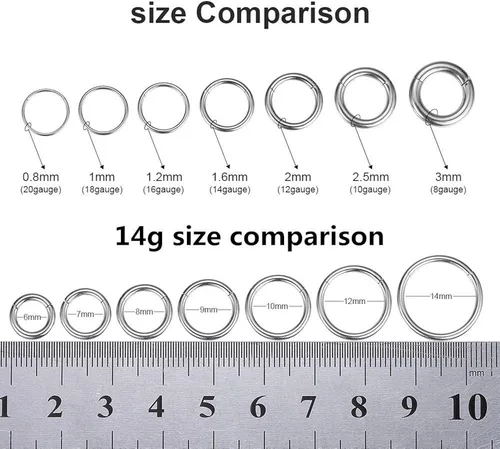 Vista 3 de ORANGELOVE Anillos de nariz hipoalergénicos de 20 G 18 G 16 G 14 G 12 G 10 G 8 G 316 l joyería de tabique de acero quirúrgico con bisagras anillo