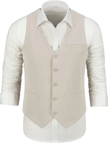Vista 4 de Trajes de boda de lino para hombre, ajuste delgado, 2 piezas, traje de novio, vestido de fiesta de graduación, esmoquin, chaleco, pantalones