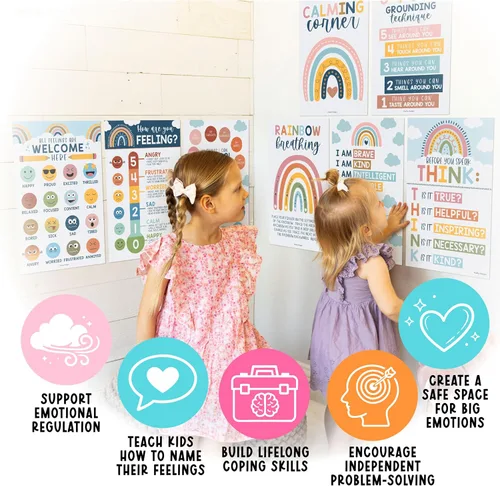 Vista 5 de Hadley Designs 8 Pósters de Rincón Calmante para Aula Imprescindibles para Maestros - Suministros para Rincón de Calma de 11x17, Tabla