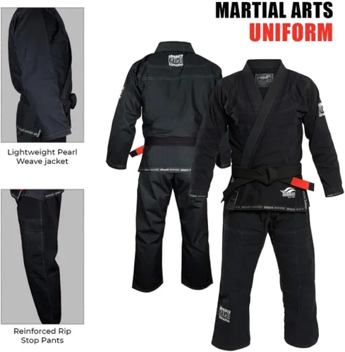 Vista 4 de FUJI Suparaito BJJ GI y uniforme de artes marciales - Jiu Jitsu Gi brasileño con chaqueta de tejido de perlas Negro