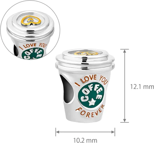 Vista 3 de Abalorio de taza de café para amantes del café, compatible con pulseras Pandora