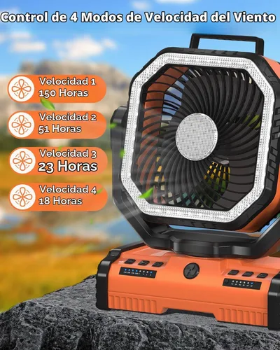 Vista 3 de ADUST Ventilador de campamento de 12 pulgadas, funciona con pilas, con linterna LED, ventilador oscilante portátil recargable de 44000 mAh