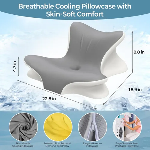 Vista 5 de Almohada cervical para el cuello para aliviar el dolor, almohada de lectura ergonómica para la cama, almohada de soporte de espalda de cuña de Gris