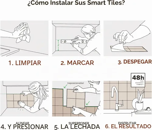 Vista 8 de SMART TILES Protector contra salpicaduras de despegar y pegar - 5 hojas de 11.43" x 8.38" - Azulejo adhesivo 3D de despegar y pegar para protector