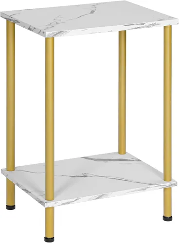 Vista 20 de HOOBRO Mesa auxiliar, mesa auxiliar pequeña, mesita de noche con estantes de almacenamiento de 2 capas, mesa de sofá para espacios pequeños, sala