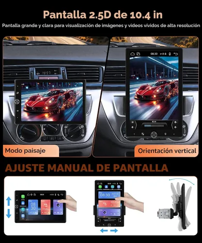 Vista 3 de MAHVEC Estéreo de automóvil de 10.4 pulgadas con CarPlay Android Auto, radio de pantalla táctil de rotación HD con Bluetooth, USB, Mirror Link, SWC