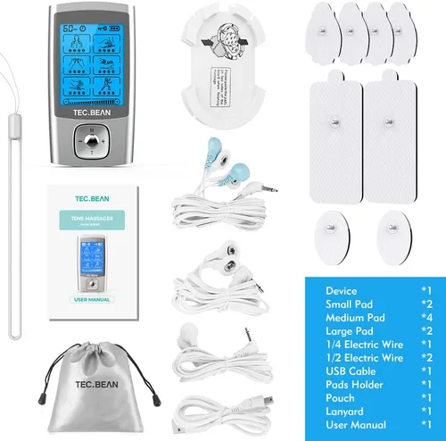 Vista 9 de Estimulador muscular de unidad TENS de 24 modos, máquina TENS recargable con 8 almohadillas de electrodo (gel americano), masajeador eléctrico