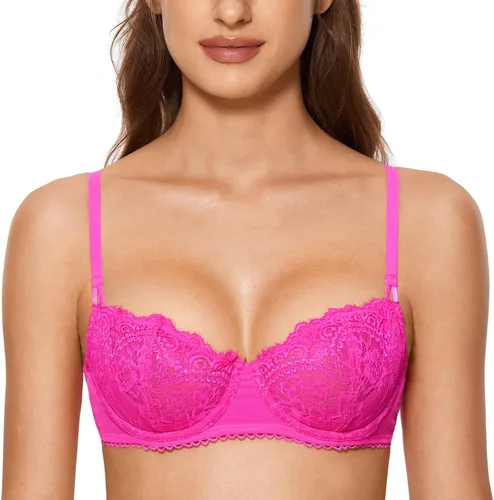 Vista 2 de DOBREVA - Brasier sexy de encaje para mujer, talla grande, con varillas, sin forro
