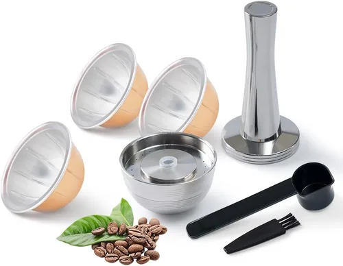 Vista 9 de Cápsulas Vertuo Reutilizables de Acero Inoxidable Compatibles con VERTUO NEXT+RECARGA+Alumin-VERTUO-Pods-80+150+230ml Cada 2 Piezas +Tamizador