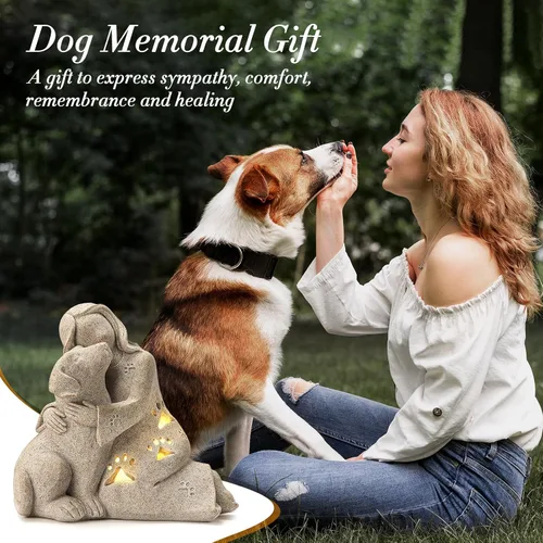 Vista 2 de INLOMEM Regalo conmemorativo para perros, escultura de granito, resina esculpida a mano, regalo de condolencia de pérdida de mascotas con portavelas