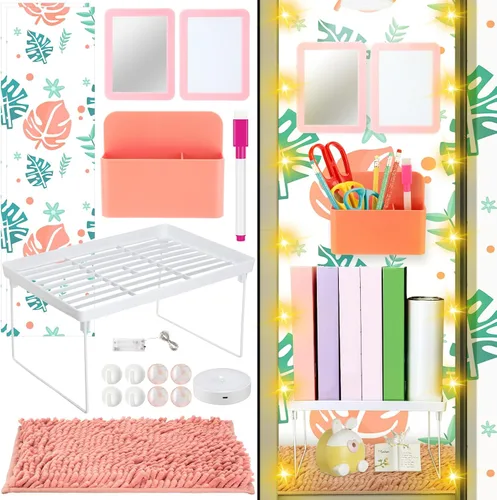 Vista 12 de Chuangdi Organizador de casillero y kit de decoración de 17 piezas de artículos esenciales para el regreso a clases, estante magnético