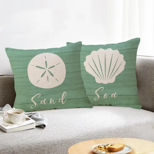 Vista 3 de ULOVE LOVE YOURSELF Fundas de almohada de playa costera, conchas de estrella de mar, conchas de dólar de arena, verano, playa, decoración de casa