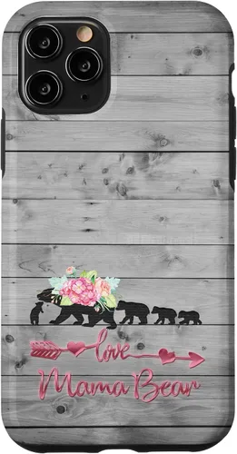 Vista 29 de Pink Floral Black Mama Bear Four Cubs on Vintage Gray Rustic Case for iPhone 17