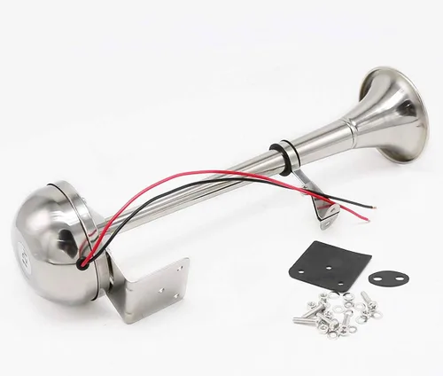 Vista 5 de cuerno eléctrico del coche 12V 165DB de un solo tubo 304 cuerno de acero inoxidable corneta bocina de barco eléctrico marino solo trompeta altavoz