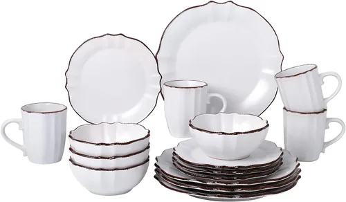 Vista 5 de Elegante y elegante juego de vajilla de 16 piezas con borde festoneado, servicio para organizar fiestas y eventos, juego de 4, borde festoneado Negro
