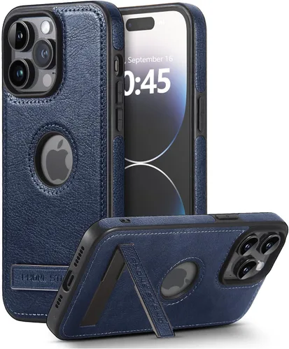 Vista 10 de Funda de cuero para iPhone 13 Pro, funda protectora delgada con función atril a prueba de golpes, soporte invisible integrado compatible con iPhone