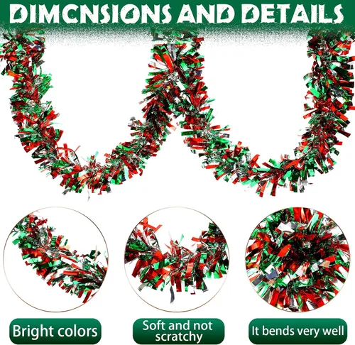 Vista 3 de Guirnalda de oropel de Navidad de 39.4 pies con torsión metálica brillante para colgar en el árbol de Navidad, suministros de fiesta, decoración