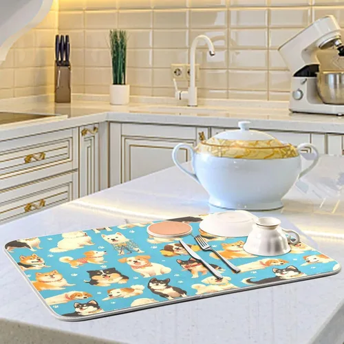 Vista 6 de Wfrish Tapete de secado de platos para perros y cachorros, tapete de secado con lazo para colgar, tapete escurridor de platos absorbente, tapete