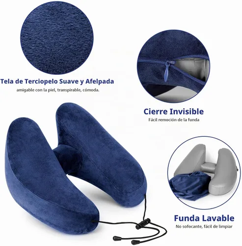 Vista 3 de Rewondah Almohada inflable de viaje para avión dormido, almohada inflable para el cuello para viajar en avión con funda lavable, almohada de viaje