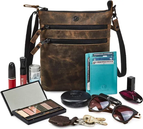 Vista 6 de Bolso bandolera para mujer, pequeño bolso de cuero real, bolso cruzado de viaje vintage hecho a mano
