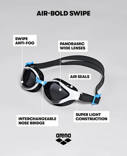 Vista 2 de ARENA Gafas de natación unisex para adultos Air-Bold Swipe antiempañamiento de entrenamiento para hombres y mujeres con sellos acolchados ajuste